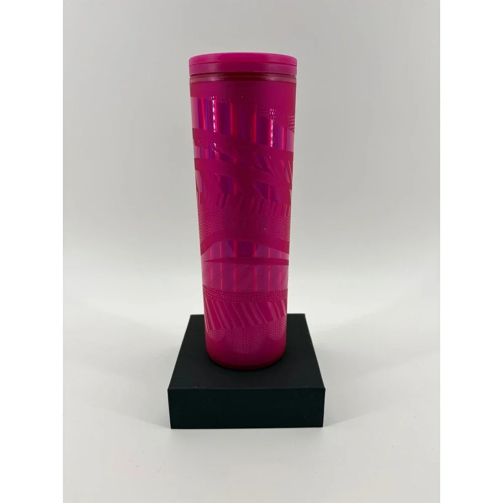 Starbucks‎ Travel Tumbler Unisex 16oz Hot Pink Geometric Textured Reusable Mug